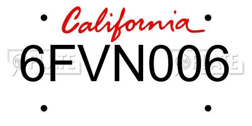 6FVN006 California License Plate