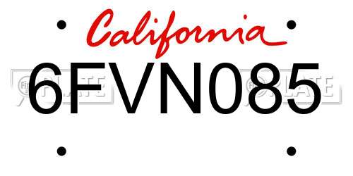 6FVN085 California License Plate