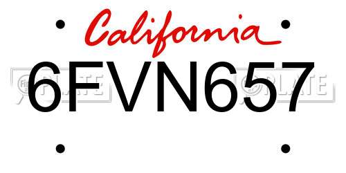 6FVN657 California License Plate