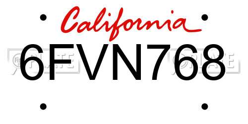 6FVN768 California License Plate