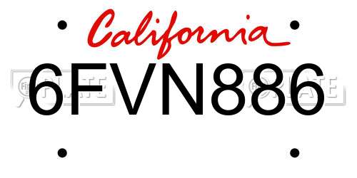 6FVN886 California License Plate