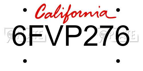 6FVP276 California License Plate