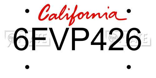 6FVP426 California License Plate