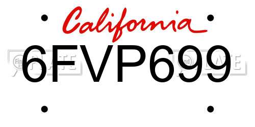 6FVP699 California License Plate