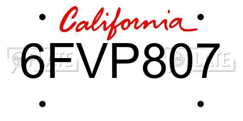 6FVP807 California License Plate