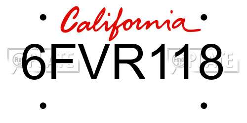6FVR118 California License Plate