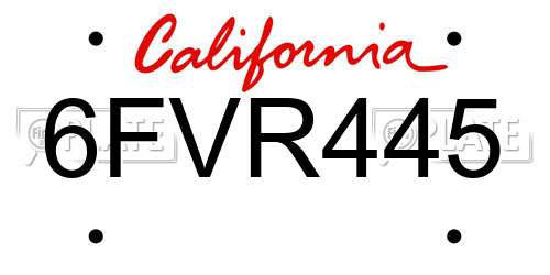 6FVR445 California License Plate