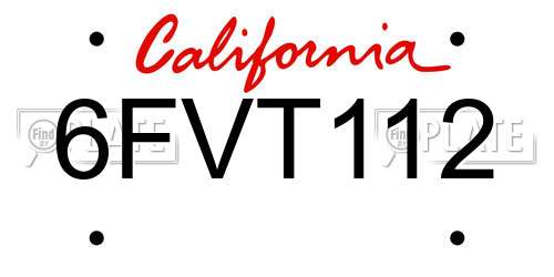 6FVT112 California License Plate