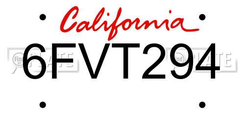 6FVT294 California License Plate