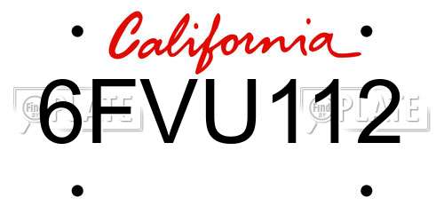 6FVU112 California License Plate