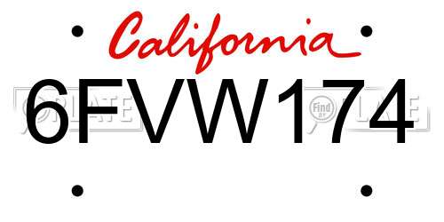 6FVW174 California License Plate