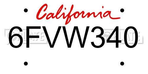 6FVW340 California License Plate