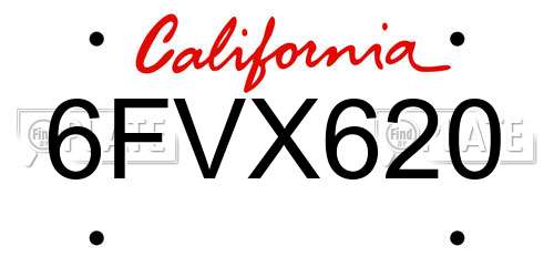 6FVX620 California License Plate