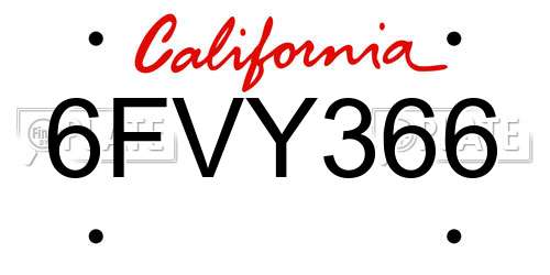 6FVY366 California License Plate