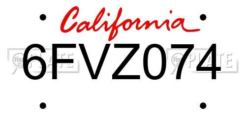 6FVZ074 California License Plate