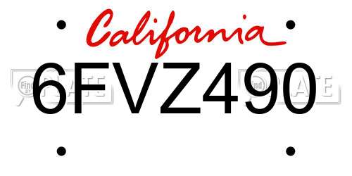 6FVZ490 California License Plate