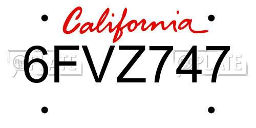 6FVZ747 California License Plate