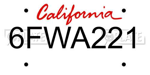 6FWA221 California License Plate