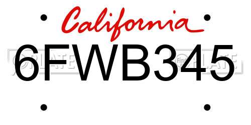 6FWB345 California License Plate