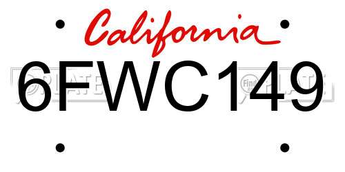 6FWC149 California License Plate