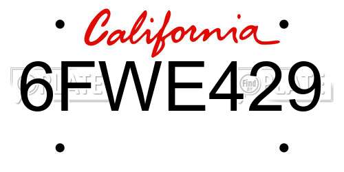 6FWE429 California License Plate
