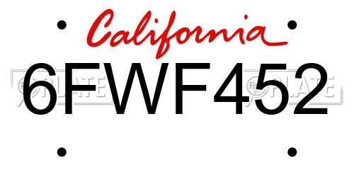 6FWF452 California License Plate