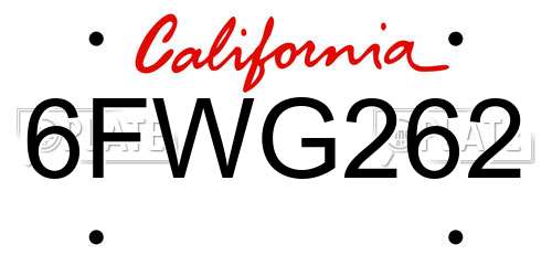 6FWG262 California License Plate