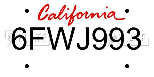 6FWJ993 California License Plate