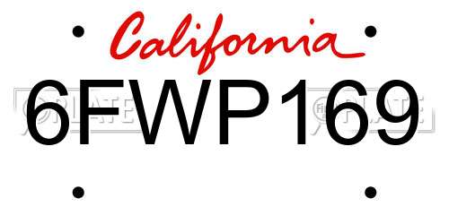 6FWP169 California License Plate
