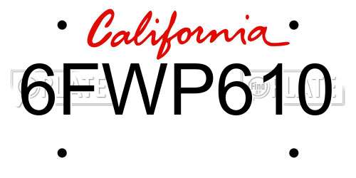 6FWP610 California License Plate