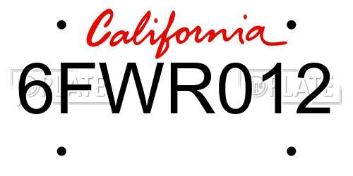 6FWR012 California License Plate