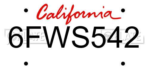 6FWS542 California License Plate