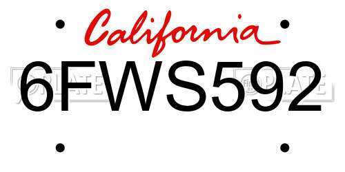 6FWS592 California License Plate