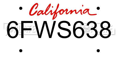 6FWS638 California License Plate