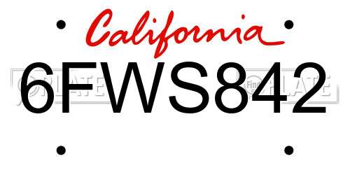 6FWS842 California License Plate