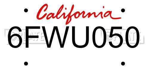 6FWU050 California License Plate