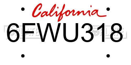 6FWU318 California License Plate