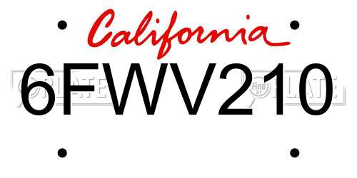 6FWV210 California License Plate