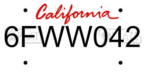 6FWW042 California License Plate