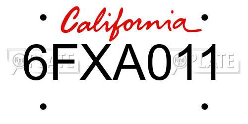 6FXA011 California License Plate