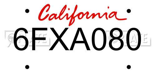 6FXA080 California License Plate