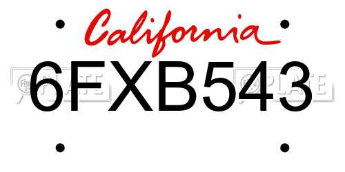 6FXB543 California License Plate