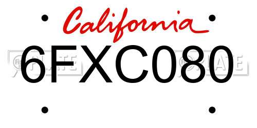 6FXC080 California License Plate