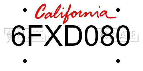 6FXD080 California License Plate