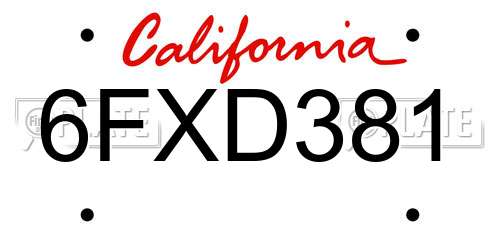 6FXD381 California License Plate