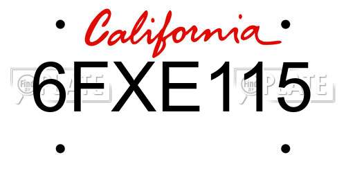 6FXE115 California License Plate