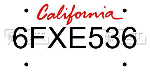 6FXE536 California License Plate