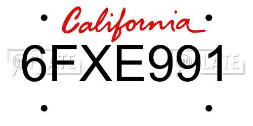 6FXE991 California License Plate