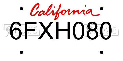 6FXH080 California License Plate