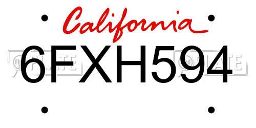 6FXH594 California License Plate